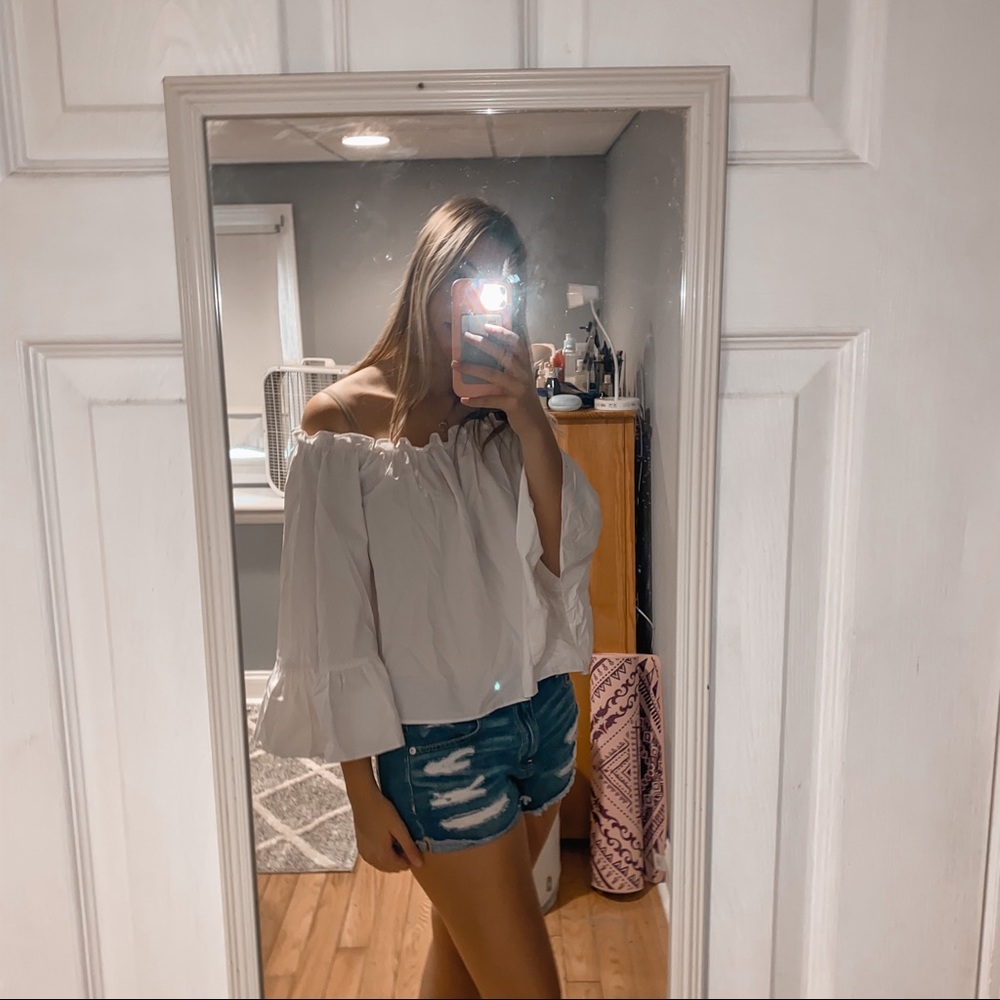 Off the Shoulder Ruffled White Top